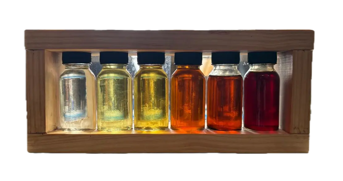 Transformer oil samples, from virgin to degraded